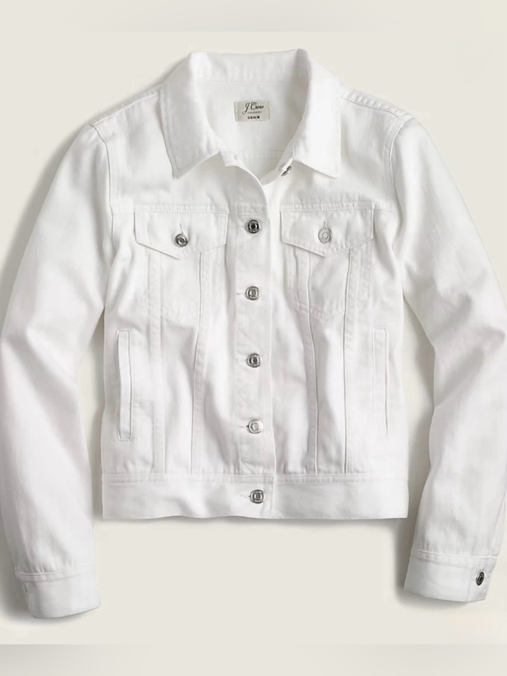 NEW J CREW CLASSIC WHITE DENIM JACKET WITH SILVER ACCENTS SIZE XS